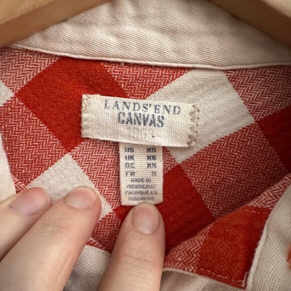 Land's End canvas women's extra smalll plaid orange and cream shirt 100% cotton - Picture 4 of 8